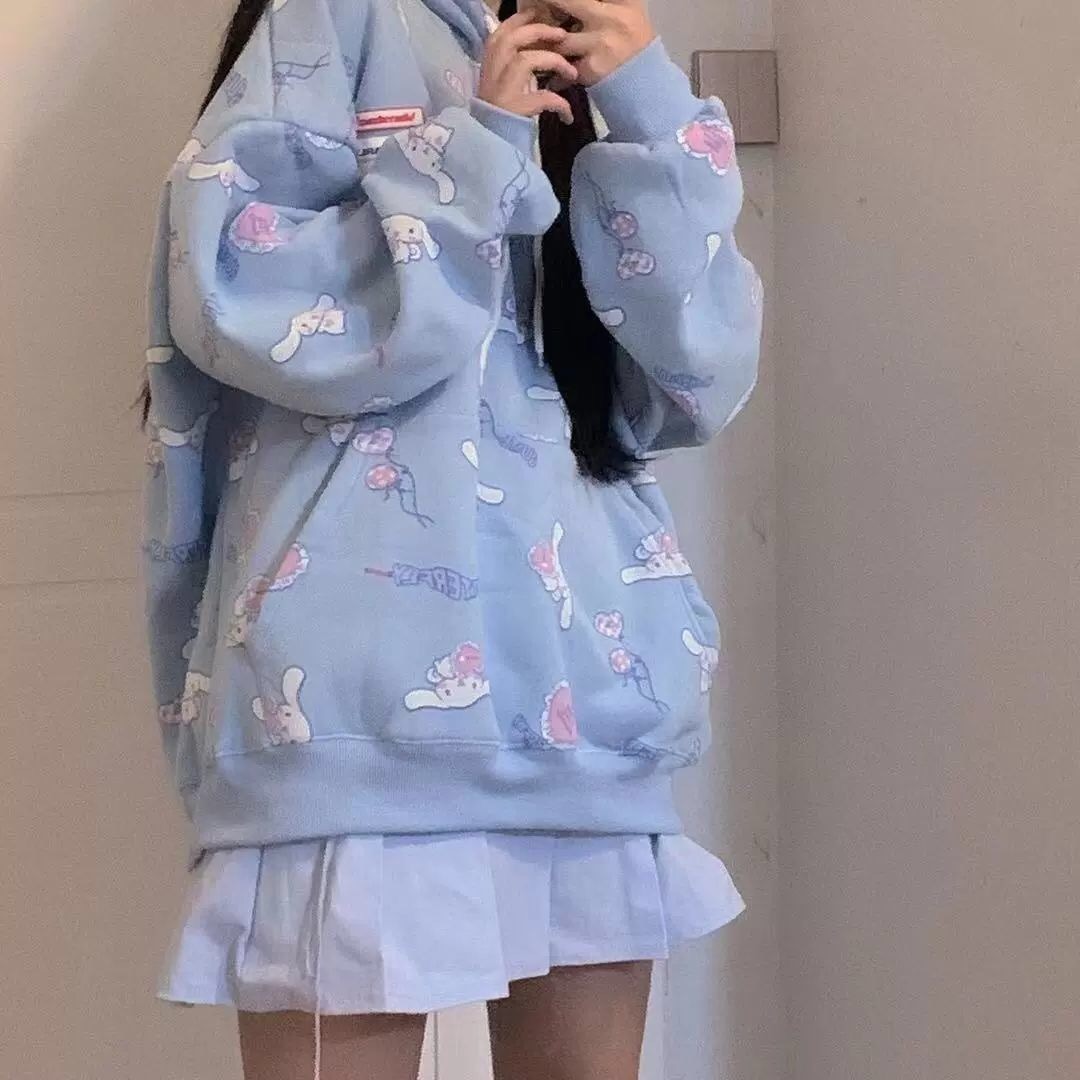 Autumn new style Korean loose women’s blouse kawaii printed with rabbit print hooded Harajuku sweatshirt clothes for teens alx