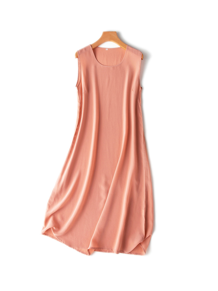 SuyaDream Woman Mini Dress 100%Silk Crepe de chine Solid A line Sleeveless O neck Tank Dresses 2022 Spring Summer Cozy Clothes alx