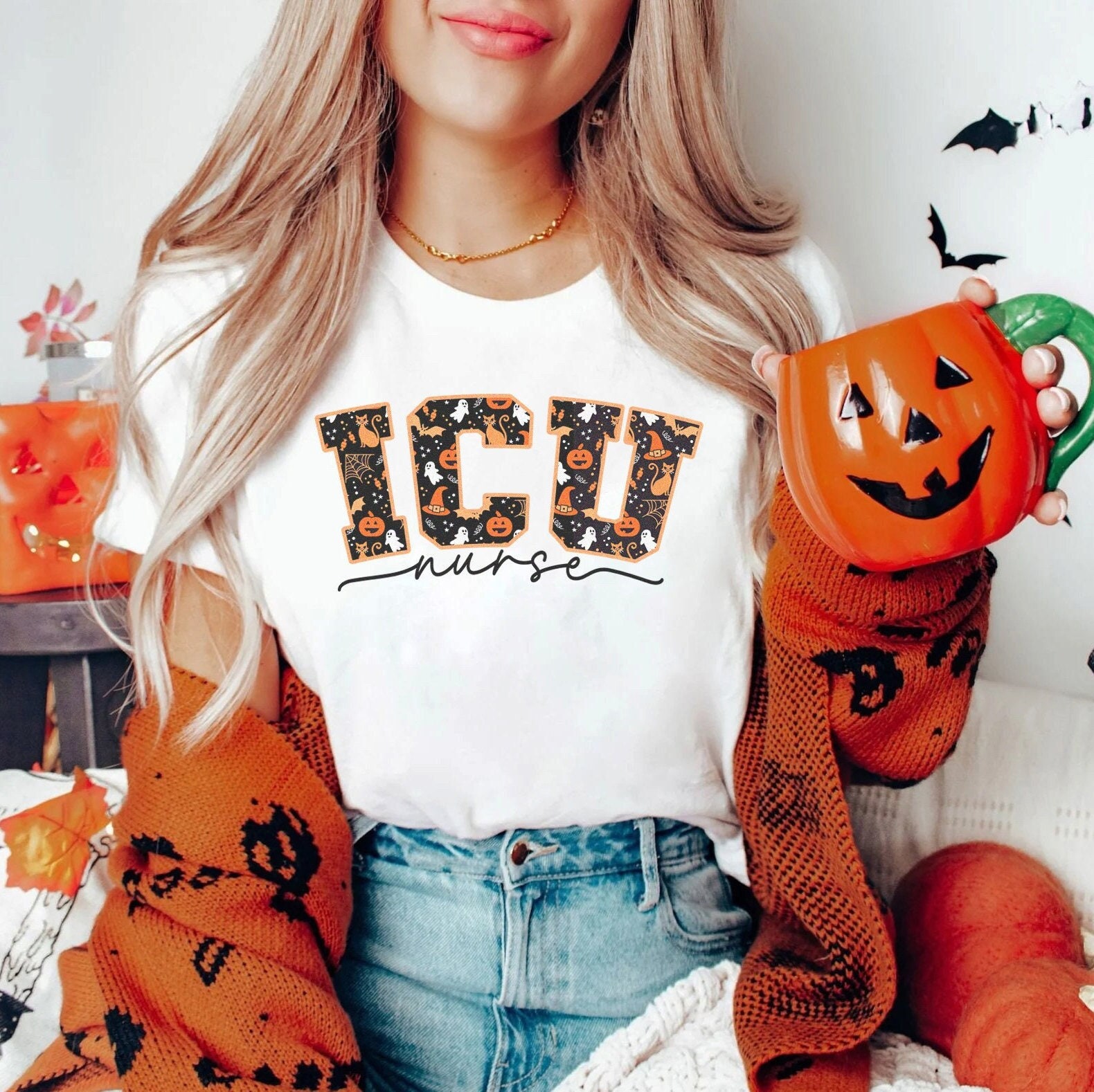 ICU Nurse Halloween Shirt | Critical Care CCU Intensive Care Rn Fall Autumn Tshirt, Halloween Nursing Hospital Party T-Shirt Boo Crew Tee