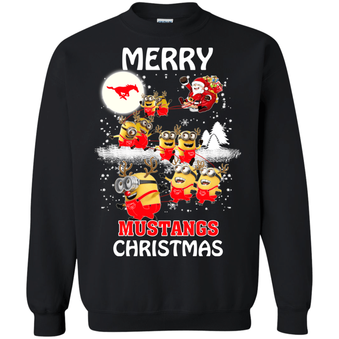 Awesome Smu Mustangs Minion Ugly Christmas Sweater 2023S Santa Claus With Sleigh Hoodies Sweatshirts