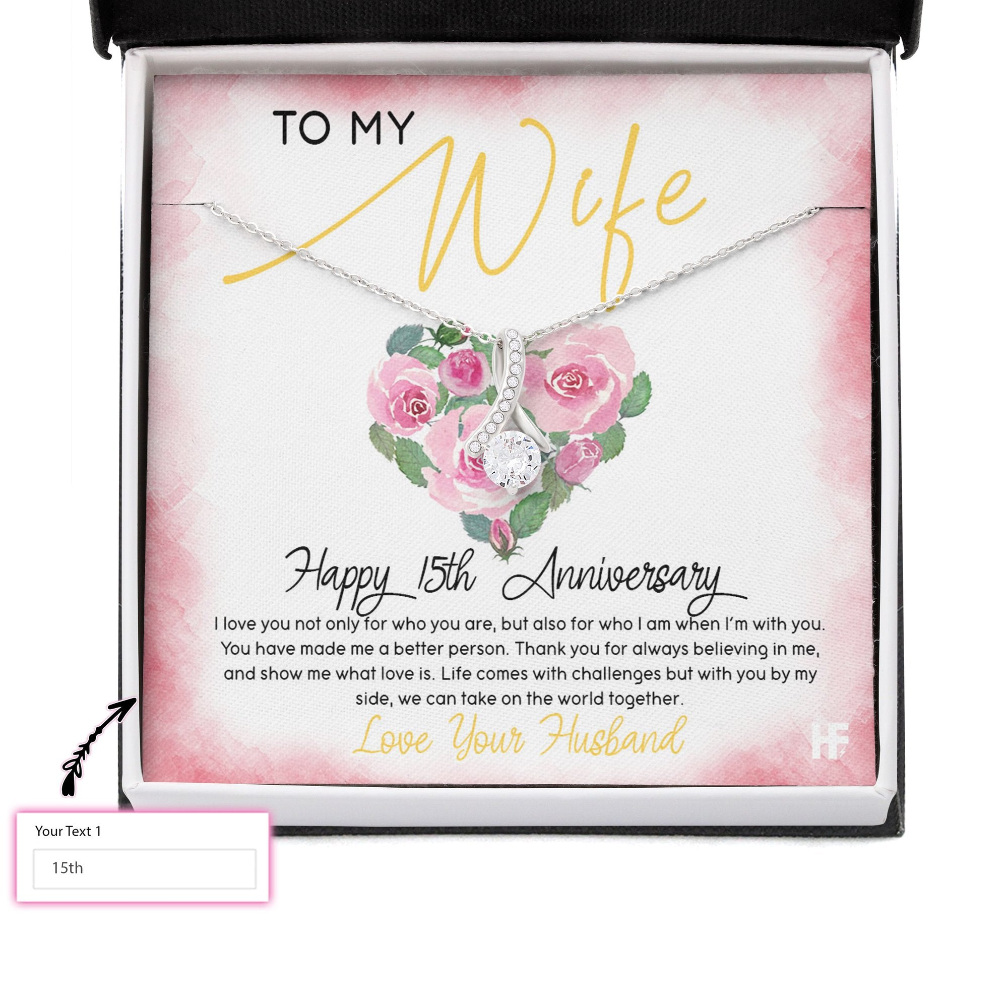 Anniversary Necklace: To My Wife Happy Anniversary, Custom Flower Message Card Hn