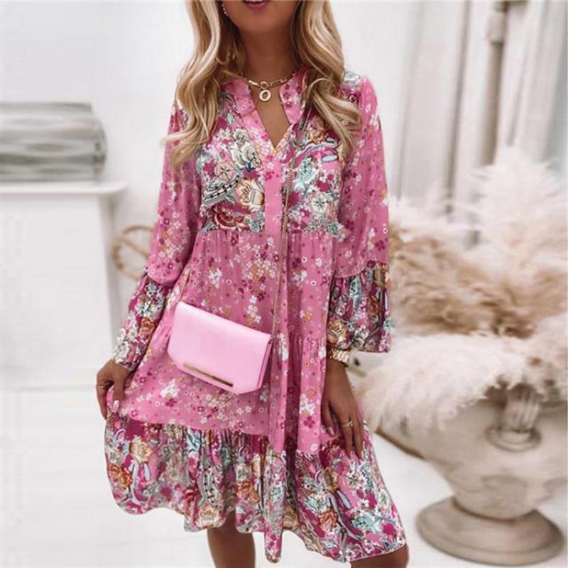 2022 Spring/Summer Ladies Flower Patchwork Short Skirt Mini Dress Beach Dress alx