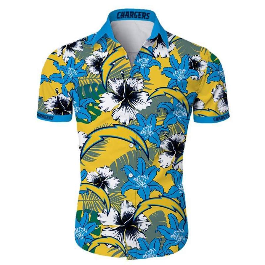 Los Angeles Chargers Hawaii All Over Print Tropical Flower Short Sleeve Slim Fit Body Ha87198