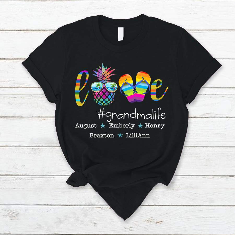 Personalized Love Grandma Life Summer Kids Names Shirt