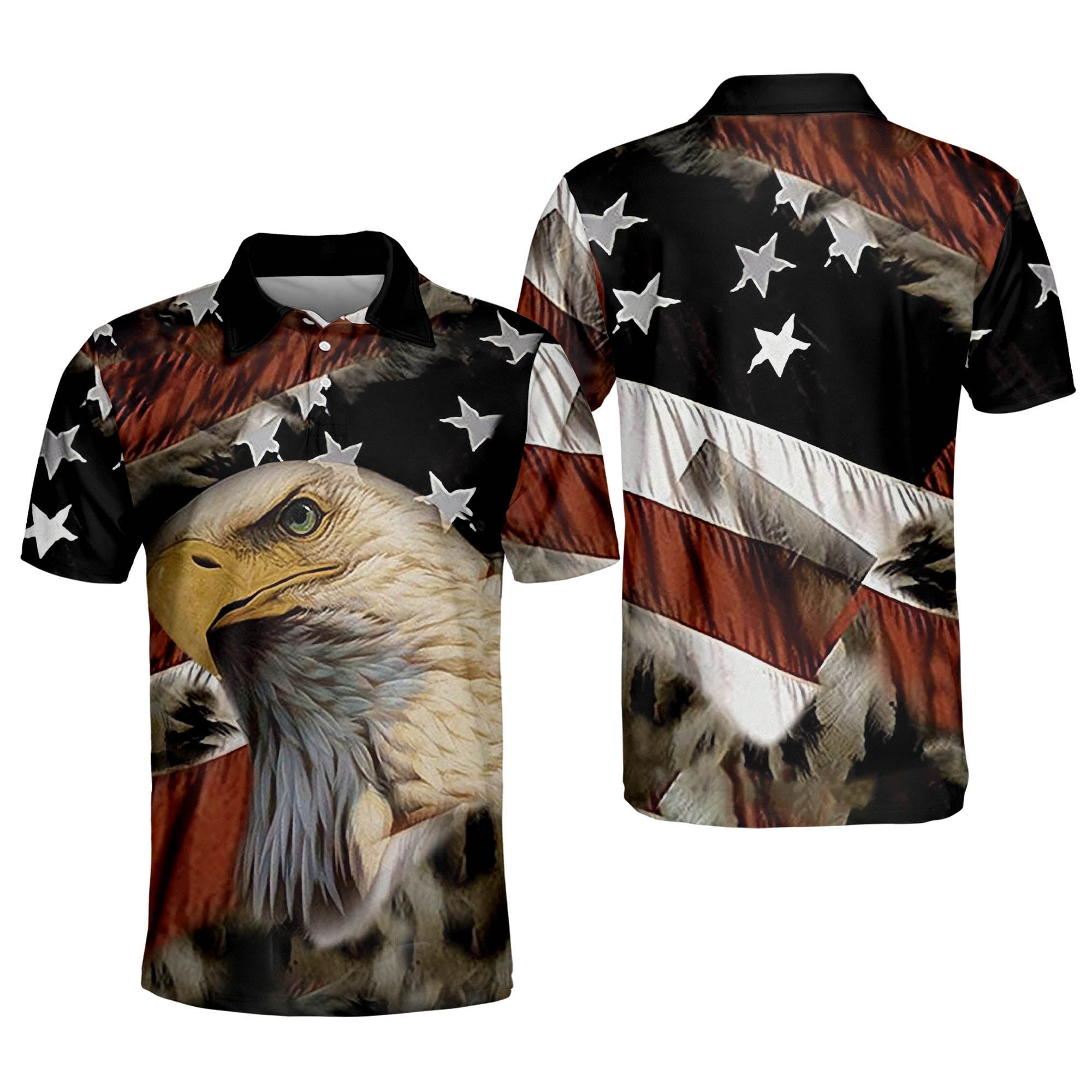 Men’S American Flag Eagle 3D Printed Over Polo Shirt