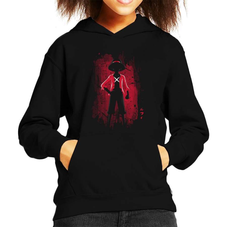 Monkey D Luffy Silhouette Red Shadow One Piece Kid’s Hooded Sweatshirt