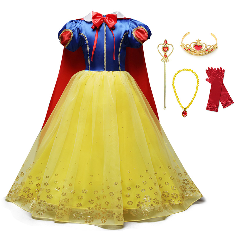 YOFEEL Princess Snow White Dress up Costume for Girls Kids Puff Sleeve Costumes with Long Cloak Child Party Birthday Fancy Gown alx