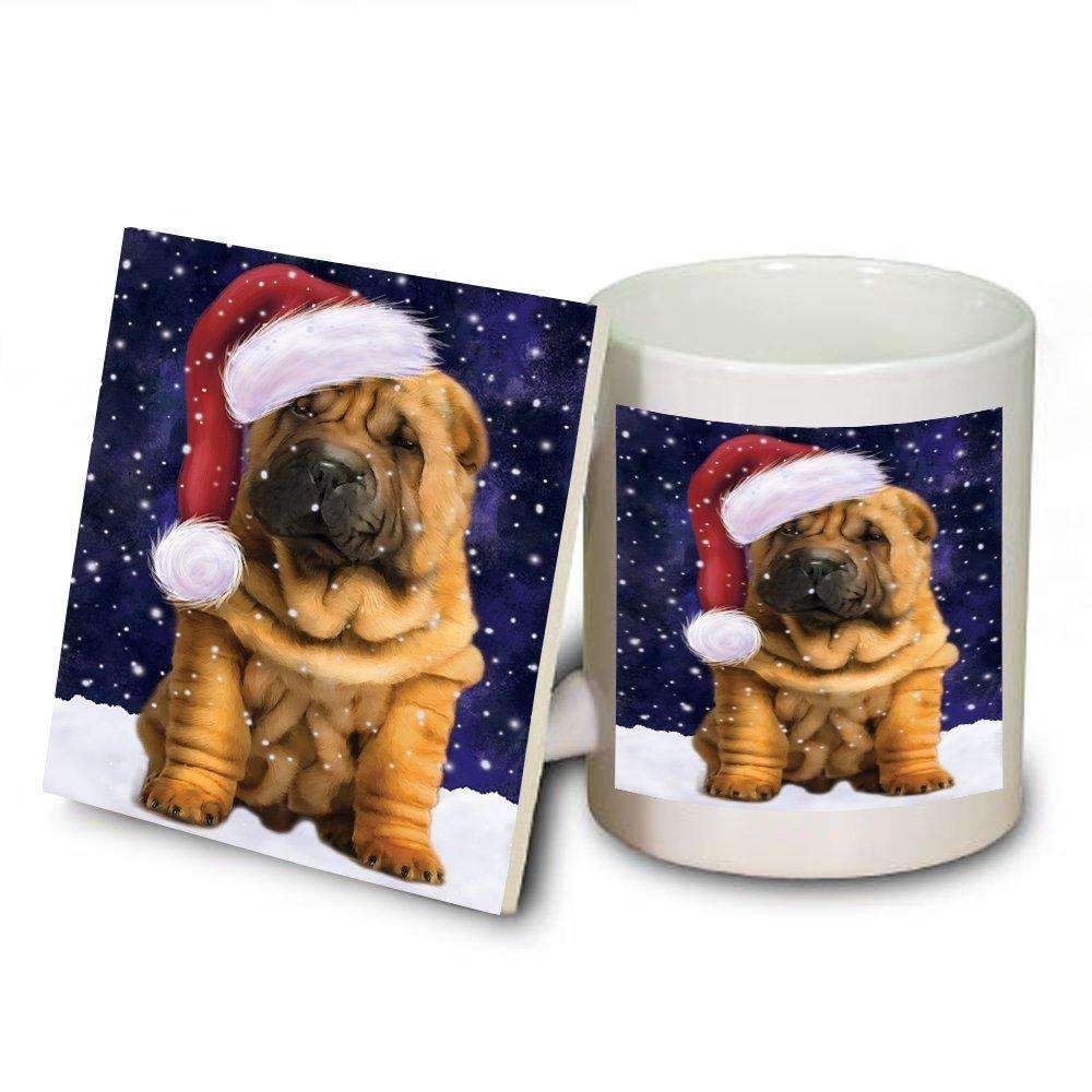 Let It Snow Happy Holidays Shar Pei Puppy Christmas Mug And Coaster Set Muc0306