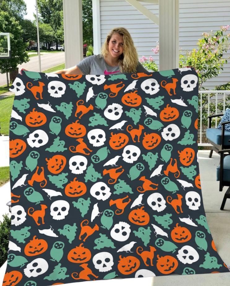 Owl Ghost Pumpkin Halloween Gift Fleece Blanket – Quilt Blanket