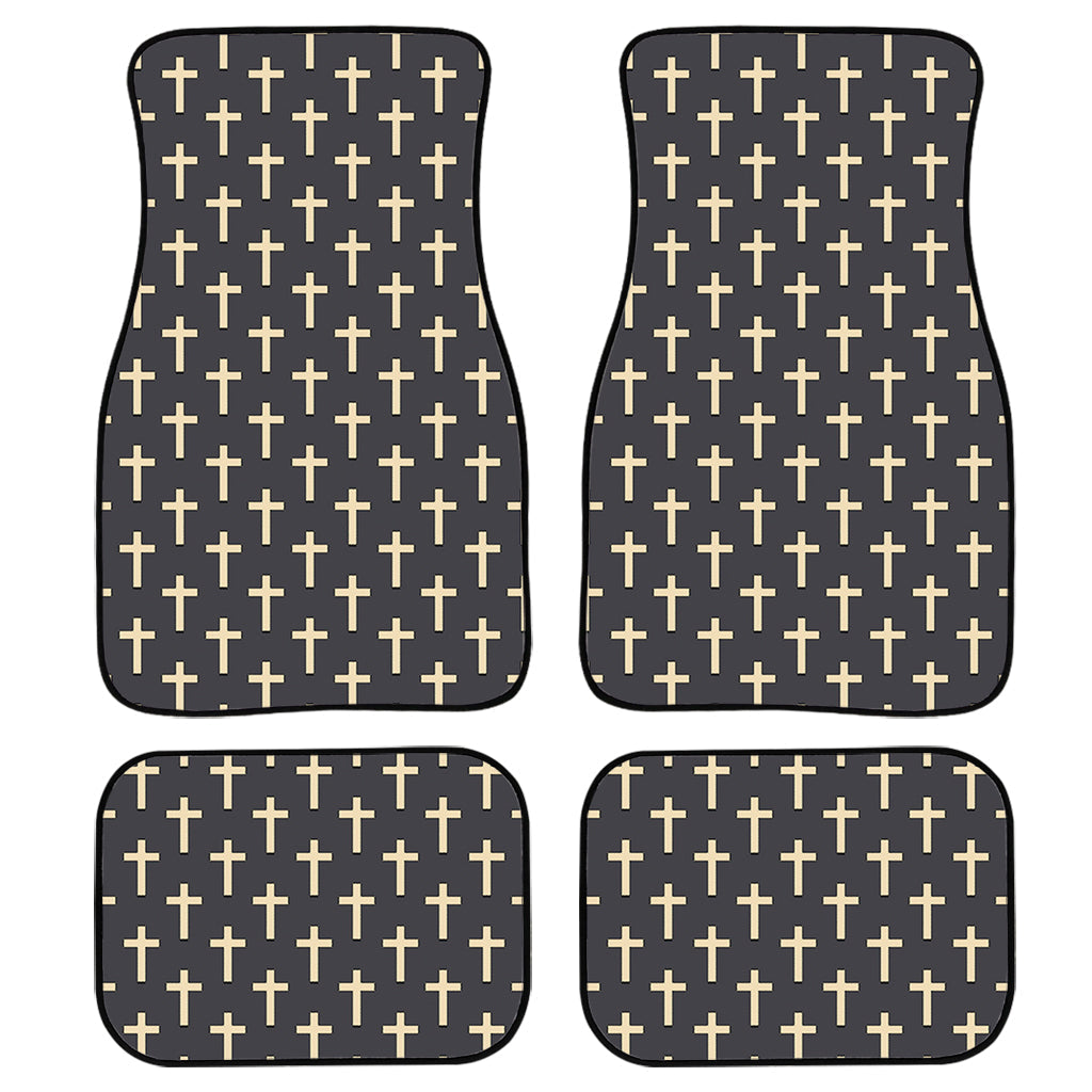 Christian Cross Pattern Print Front And Back Car Floor Mats, Front Car Mat