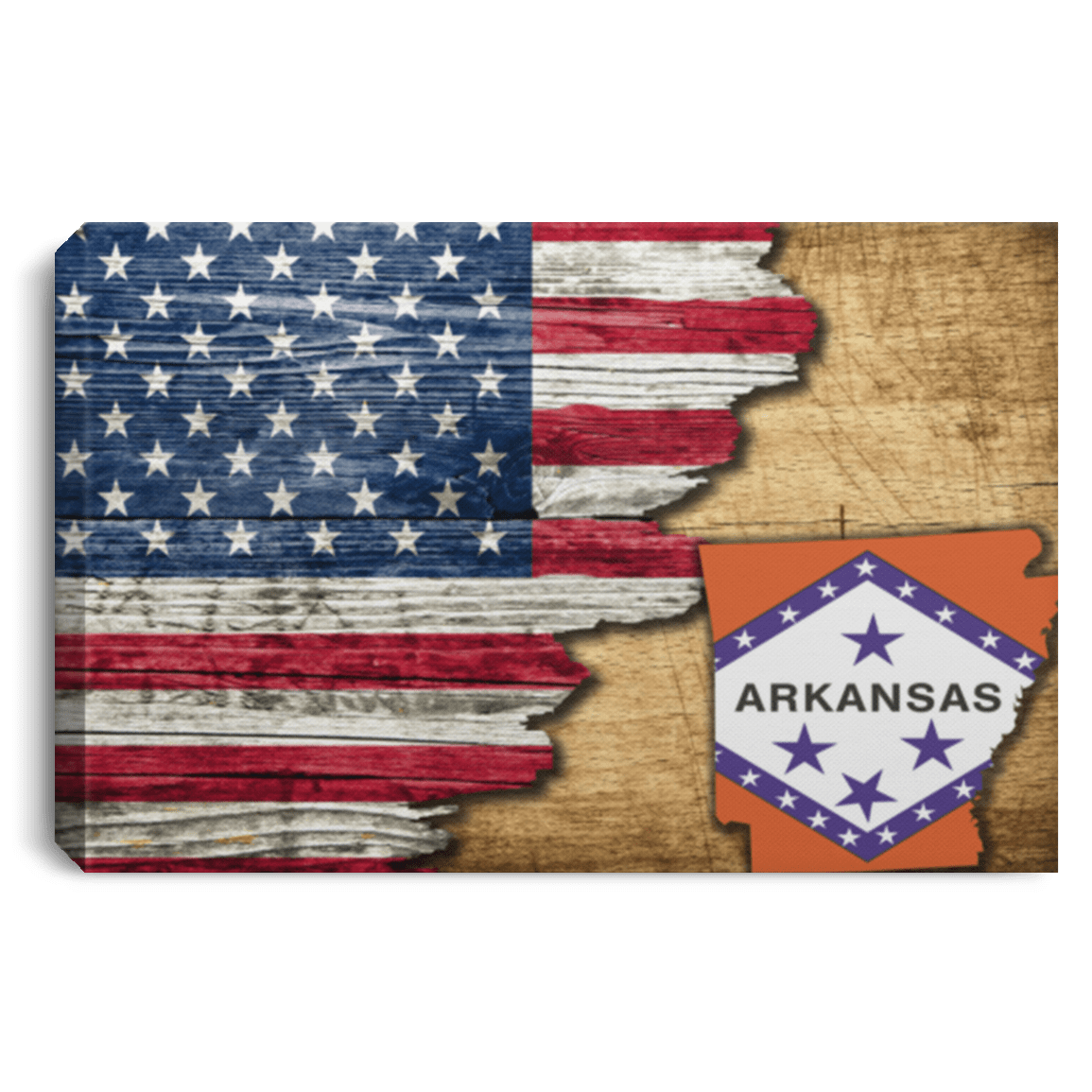 United States/Arkansas Flag Ripped Effect 24X16 Inches  Landscape Canvas .75In Frame