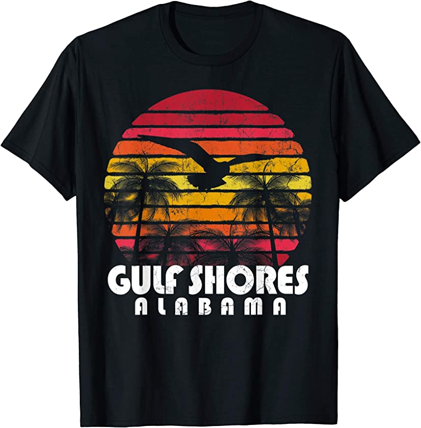 Vintage Retro Gulf Shores AL Alabama Sunset Distressed Style T-Shirt