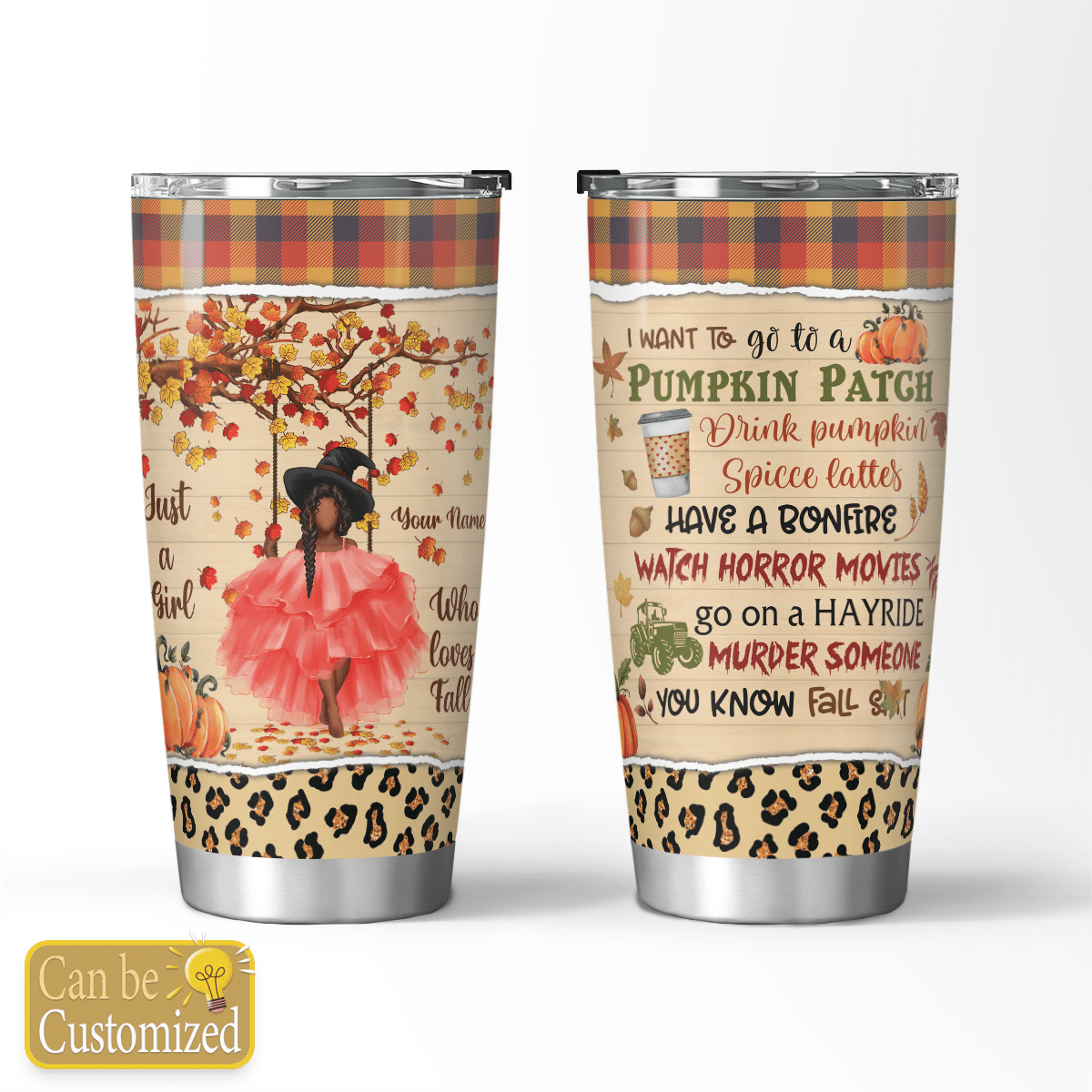 Personalized Tumbler Custom Name For Black Girl Just A Girl Who Loves Fall Autumn Tumbler