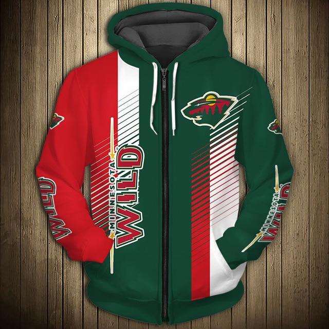 Minnesota Wild Stripes Casual Zipper Hoodie