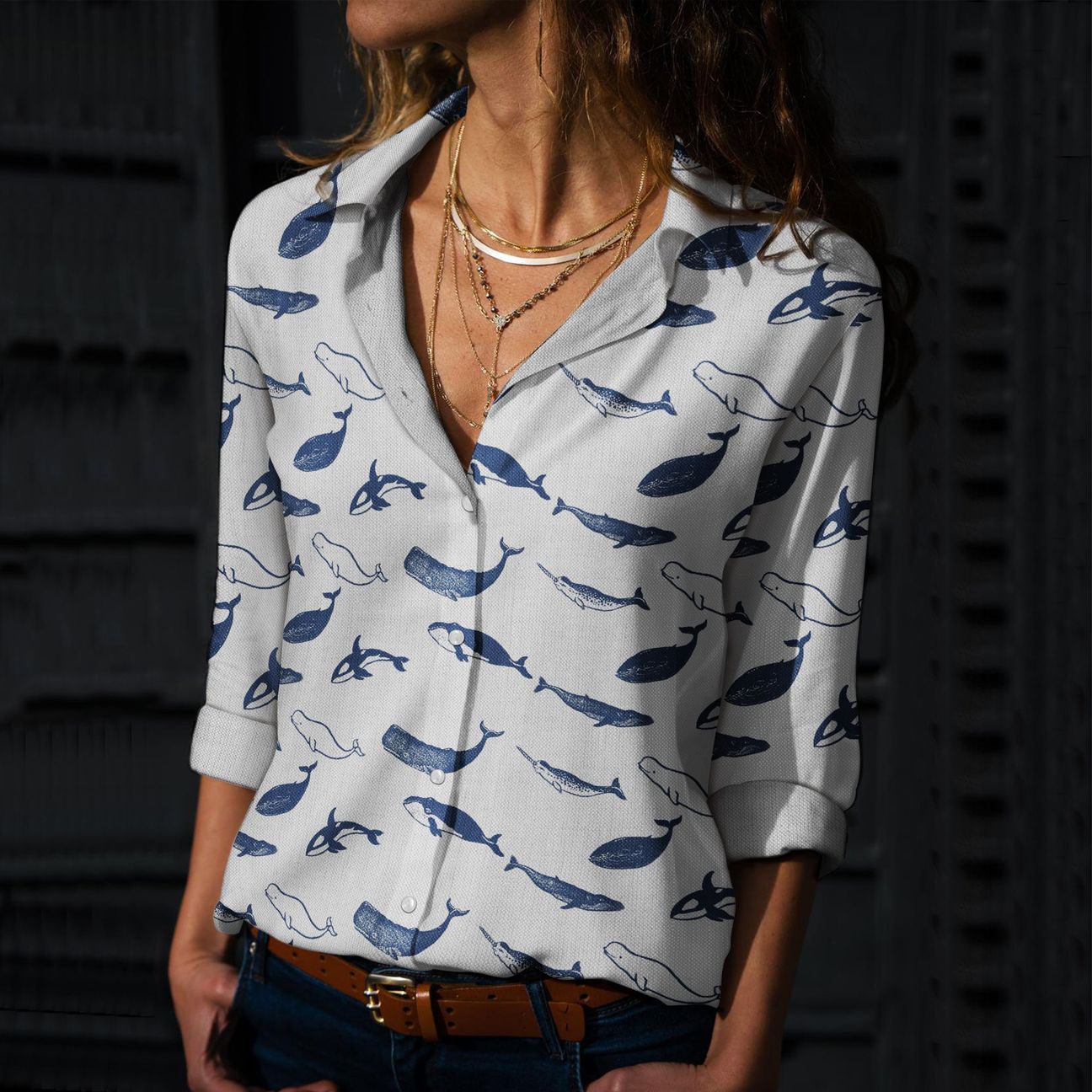 Blue Whales – Marine Life Casual Shirt For Men And Women, Unisex