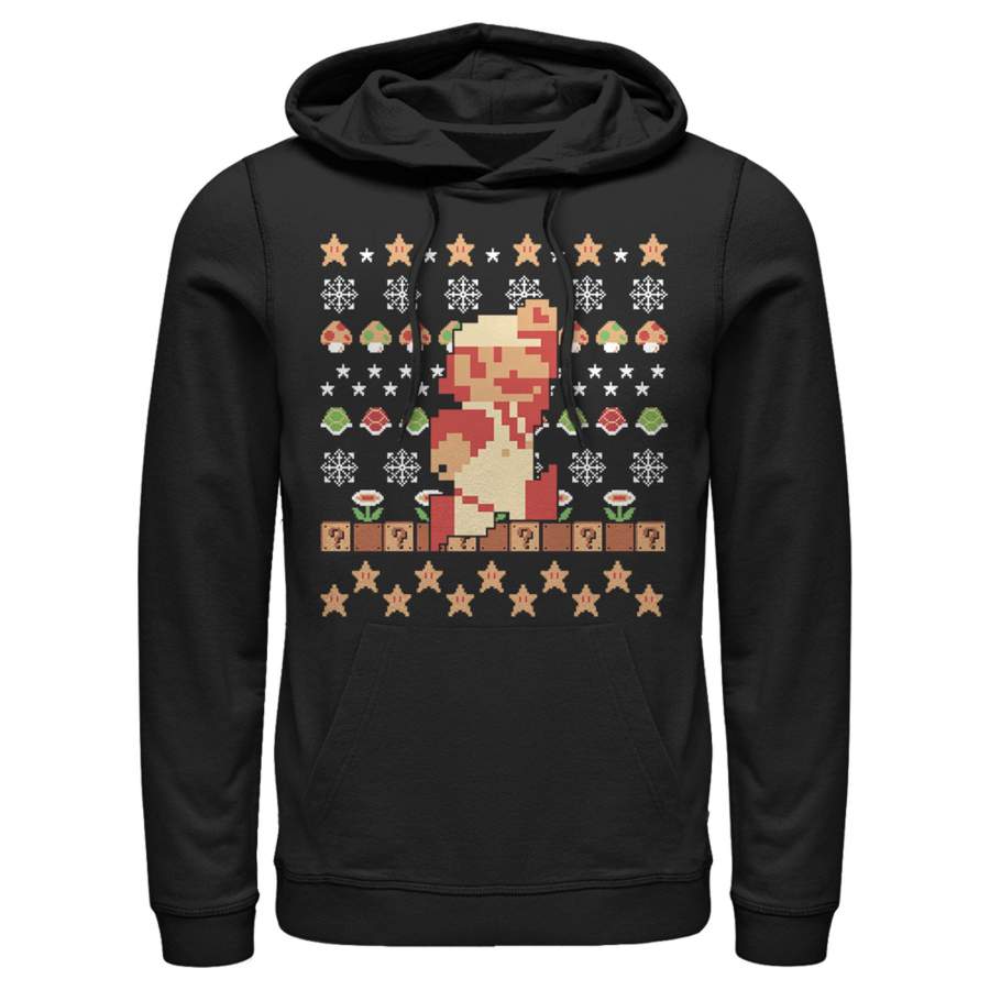 Nintendo Men’s Ugly Christmas Super Mario Pixel  Lightweight Hoodie