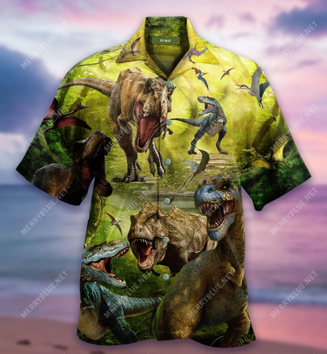 With Dinosaur Aloha Hawaiian Shirt Colorful Short Sleeve Summer Beach Casual Shirt For Men And Women