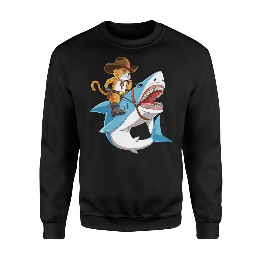 Cat Riding Shark Women Kids Funny Kitty Kitten Gifts Sweatshirt