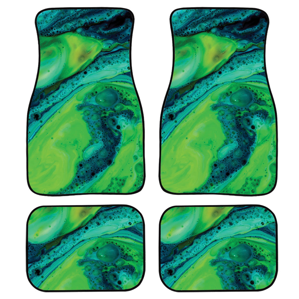 Turquoise And Green Acid Melt Print Front And Back Car Floor Mats, Front Car Mat