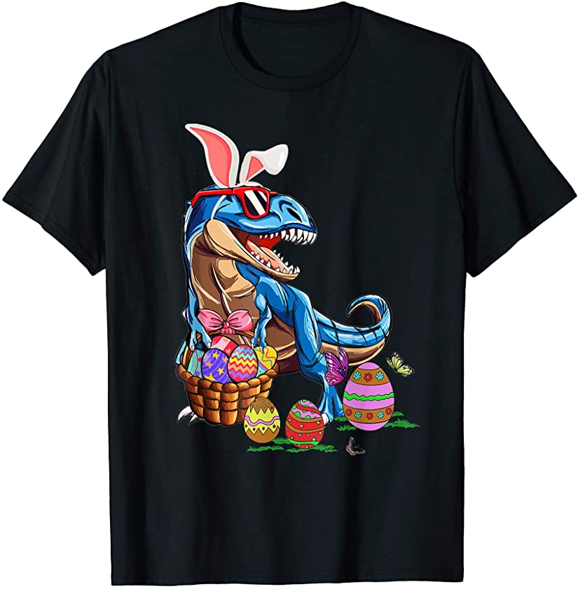 T Rex Dinosaur Bunny Egg Hunting Colorful Egg Easter Day T-Shirt