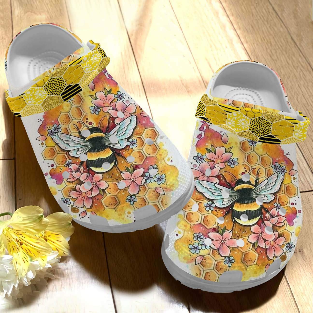 Bee Personalized Clog, Custom Name, Text Colorful Flower Bee, Fashion Style For Women, Men, Kid, Print 3D