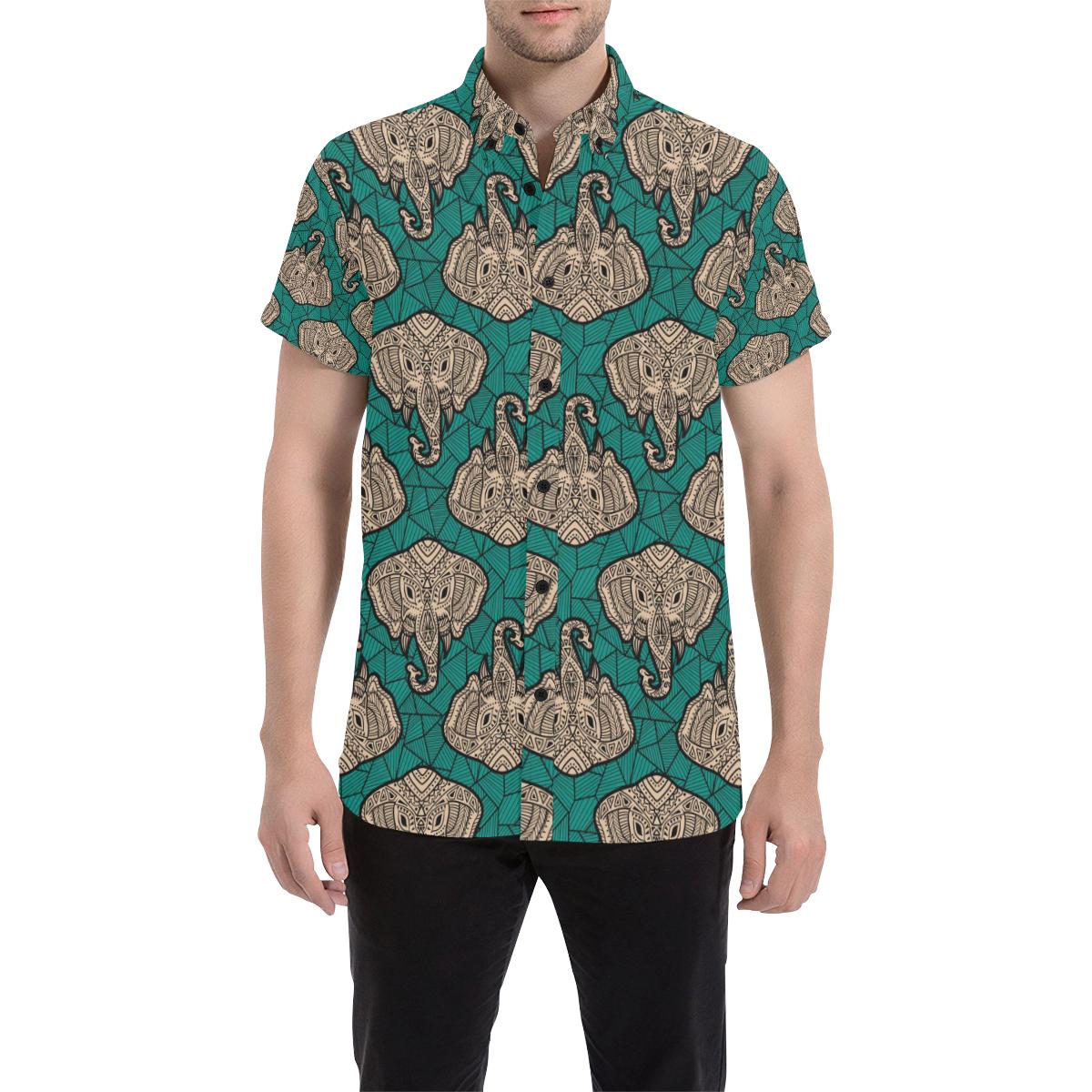 Boho Head Elephant Men Button Up Shirt