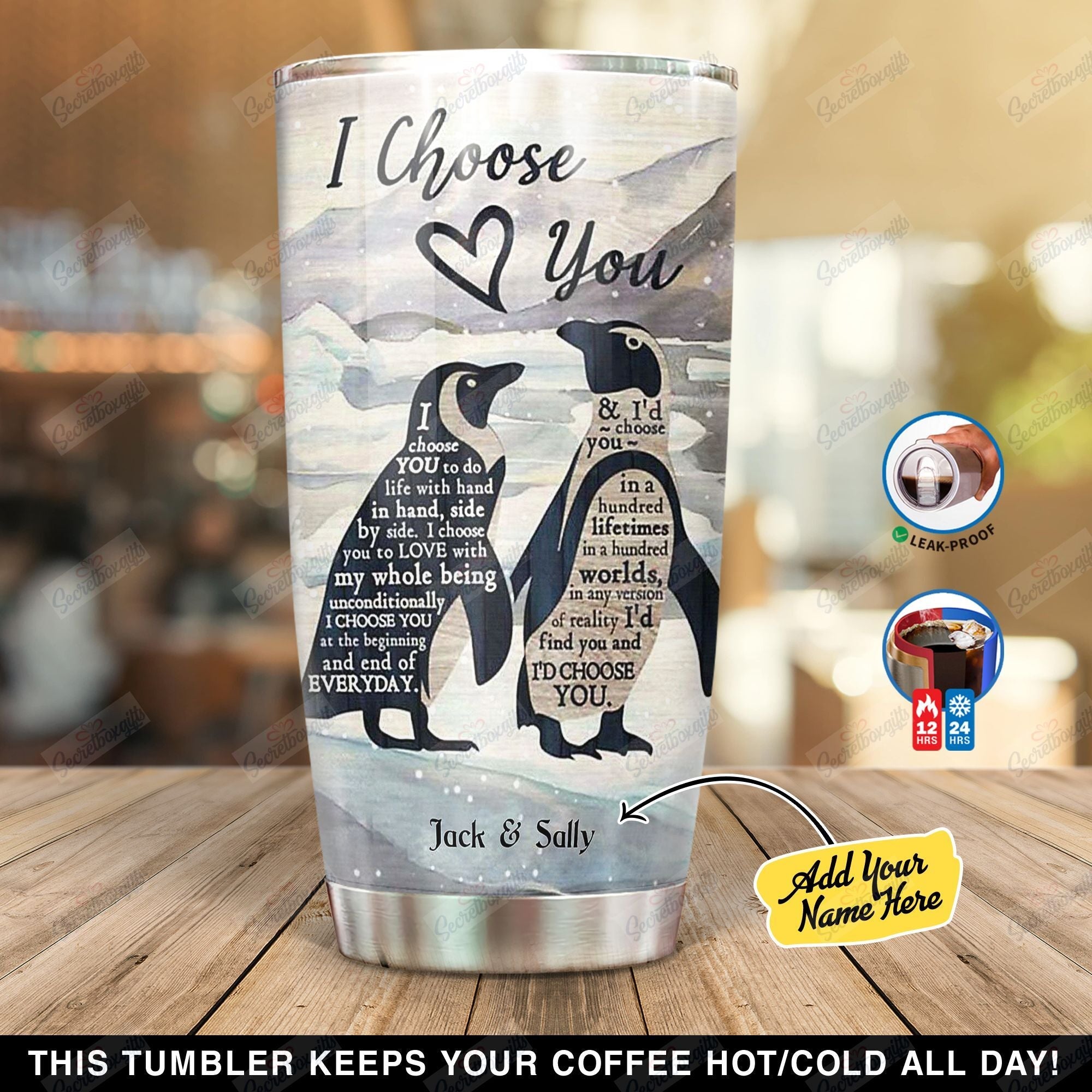 Personalized Penguin I Choose You Yc0501019Yt Stainless Steel Tumbler Customize Name, Text, Number