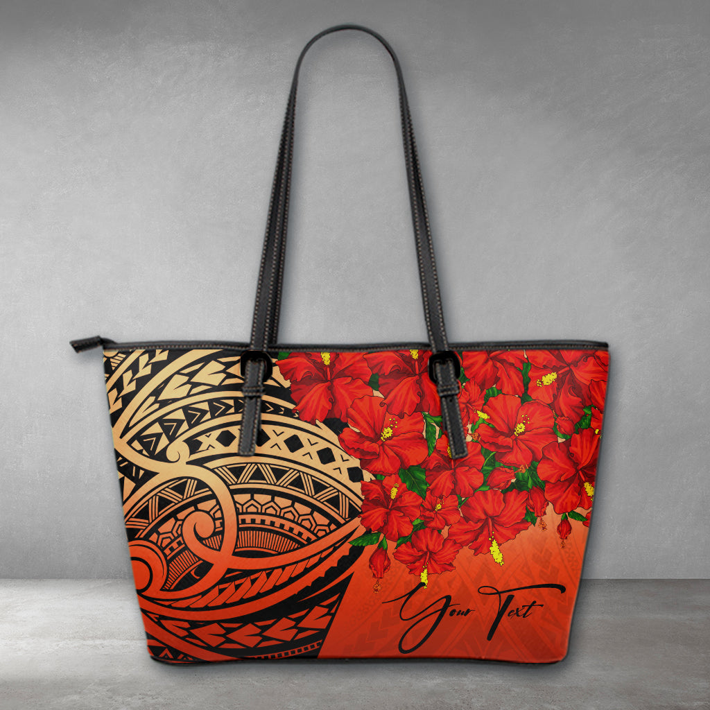 (Custom) Polynesian Leather Tote – Polynesian Hibiscus Red Personal Signature A24