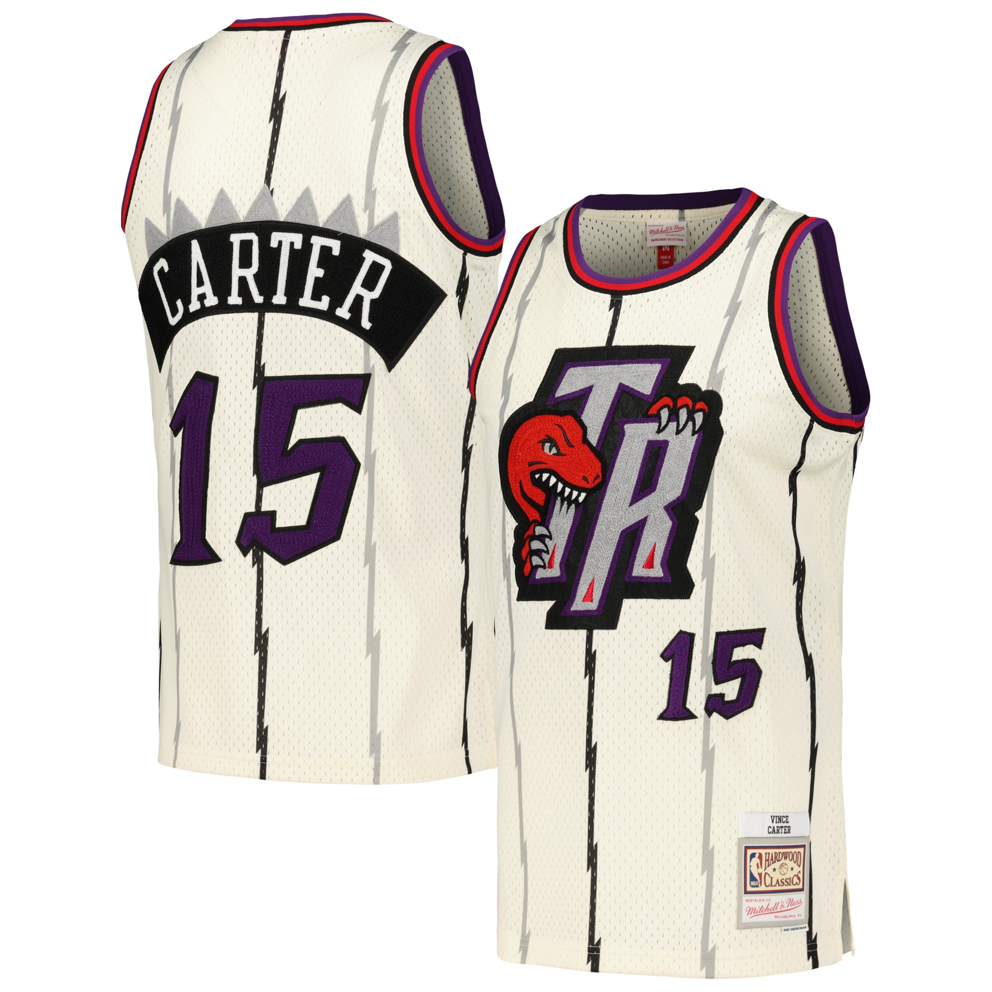 Vince Carter Toronto Raptors Mitchell & Ness Chainstitch Swingman Jersey – Cream