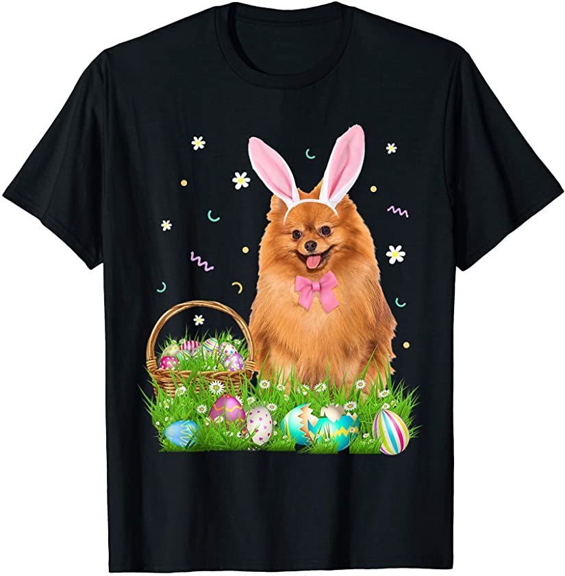 Cute Pomeranian Easter Day Bunny Eggs Easter Costume Womens T-Shirt