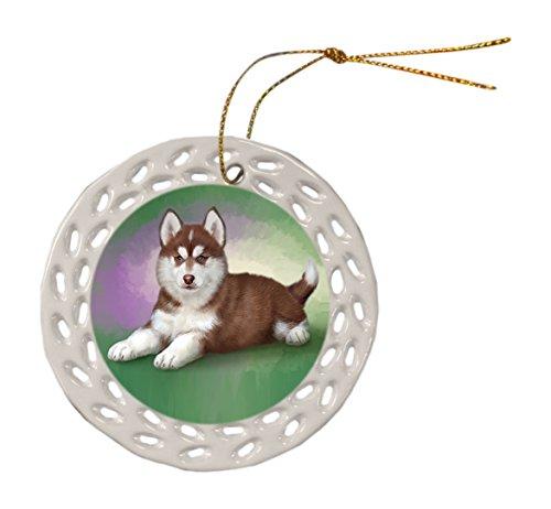 Siberian Husky Puppy Ceramic Doily Ornament Dpor48126