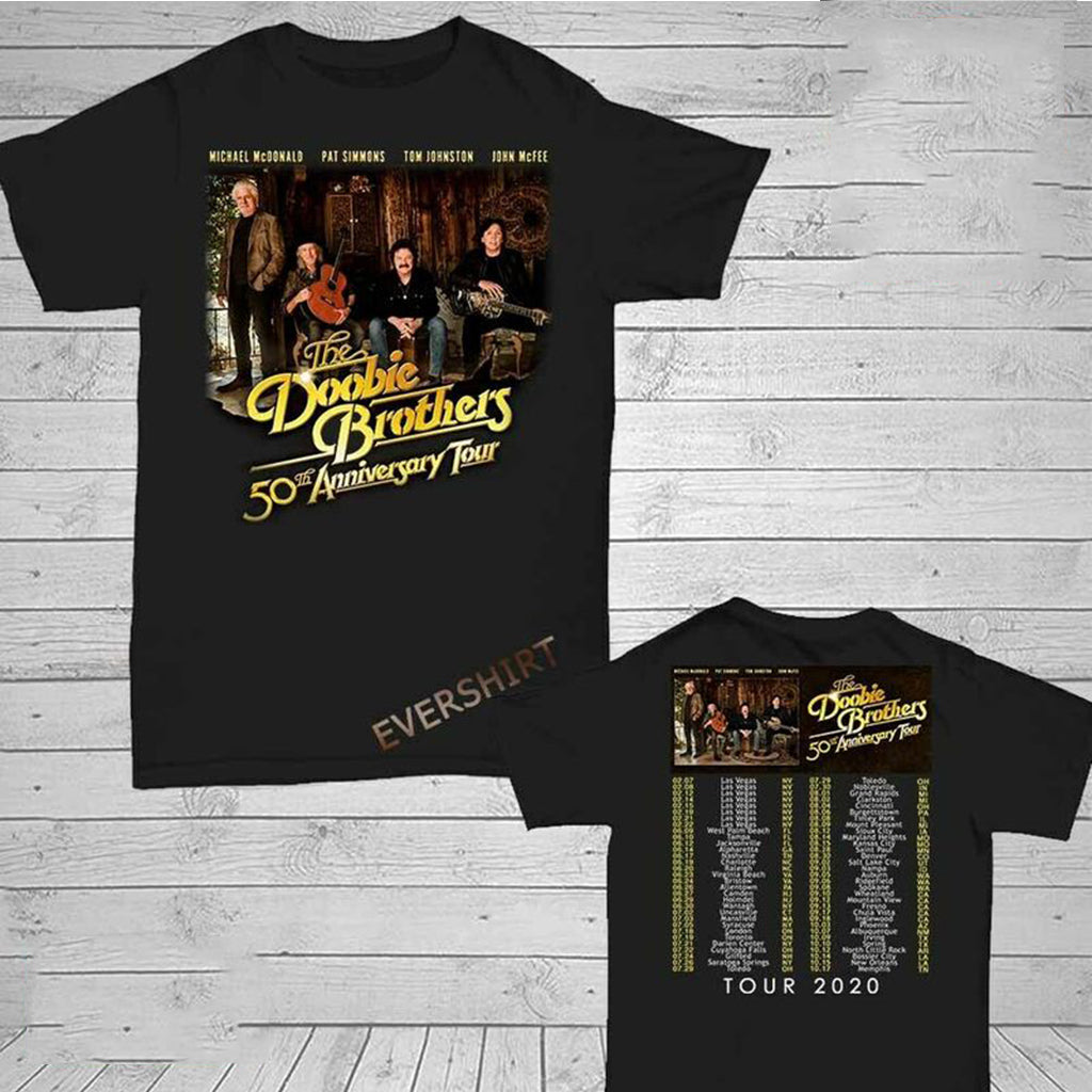 The Doobie Brothers Shirt 50th Anniversary Tour Dates 2020 Black Cotton ReprintT-Shirt