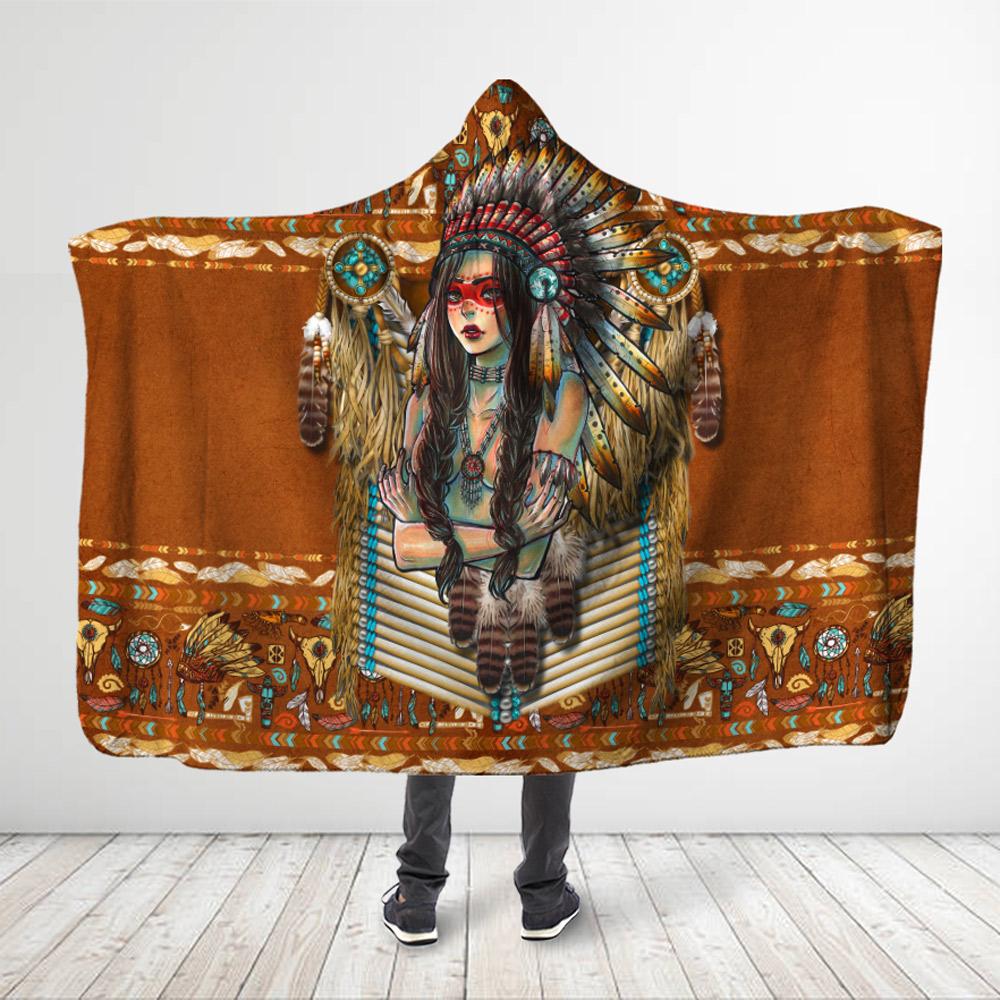 Native American – Beautiful Aboriginal Girl Hooded Blanket