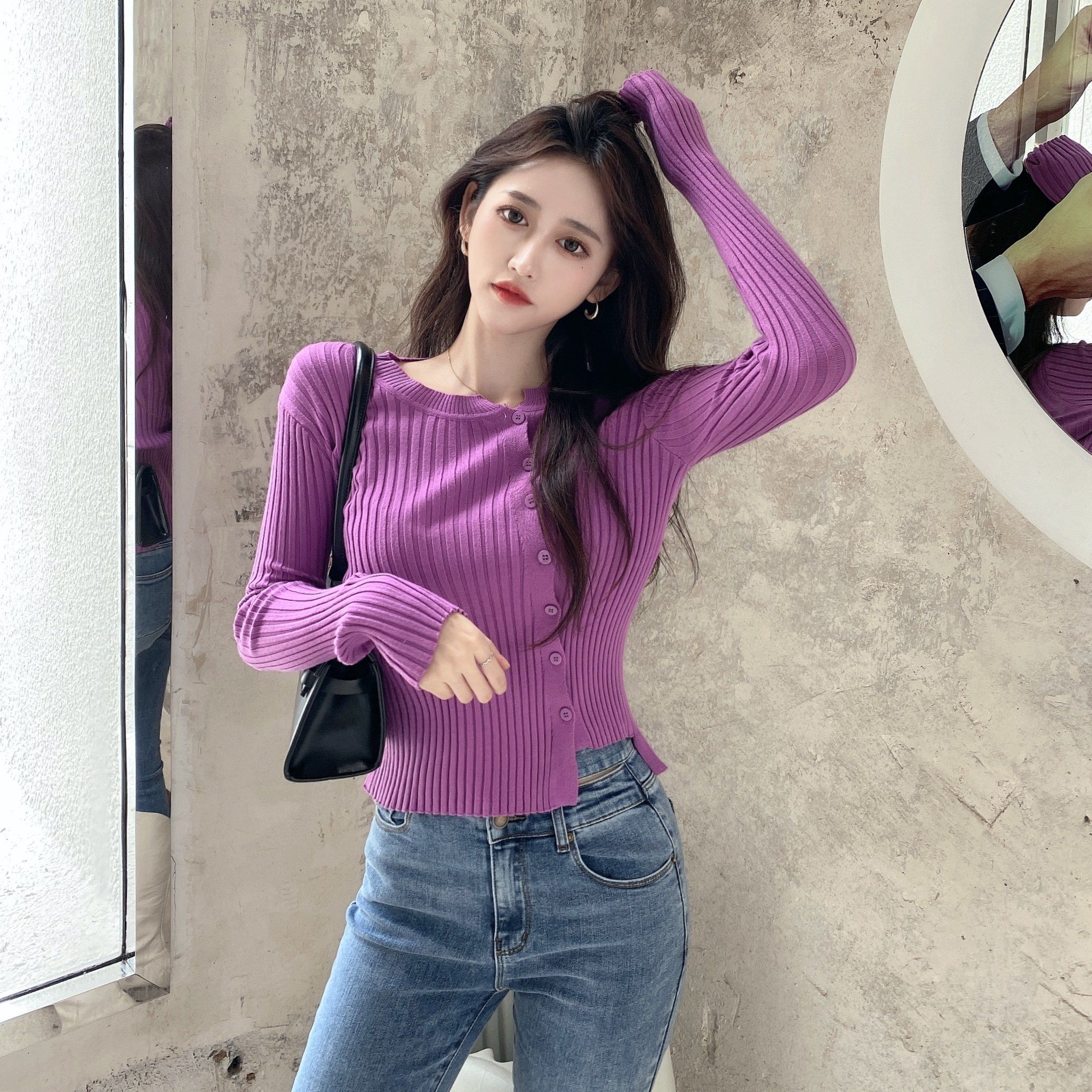 2022 Knitted Sweaters Cute Cardigan Woman Striped Sweater Crochet Vintage Crop Tops Kawaii Cardigans Korean Style for Women alx