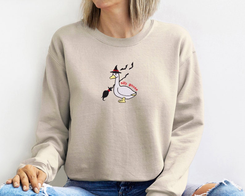 Goose Witch Halloween Embroidered Sweatshirt Crewneck Sweatshirt All Over Print Sweatshirt For Women Sweatshirt For Men Sws2749