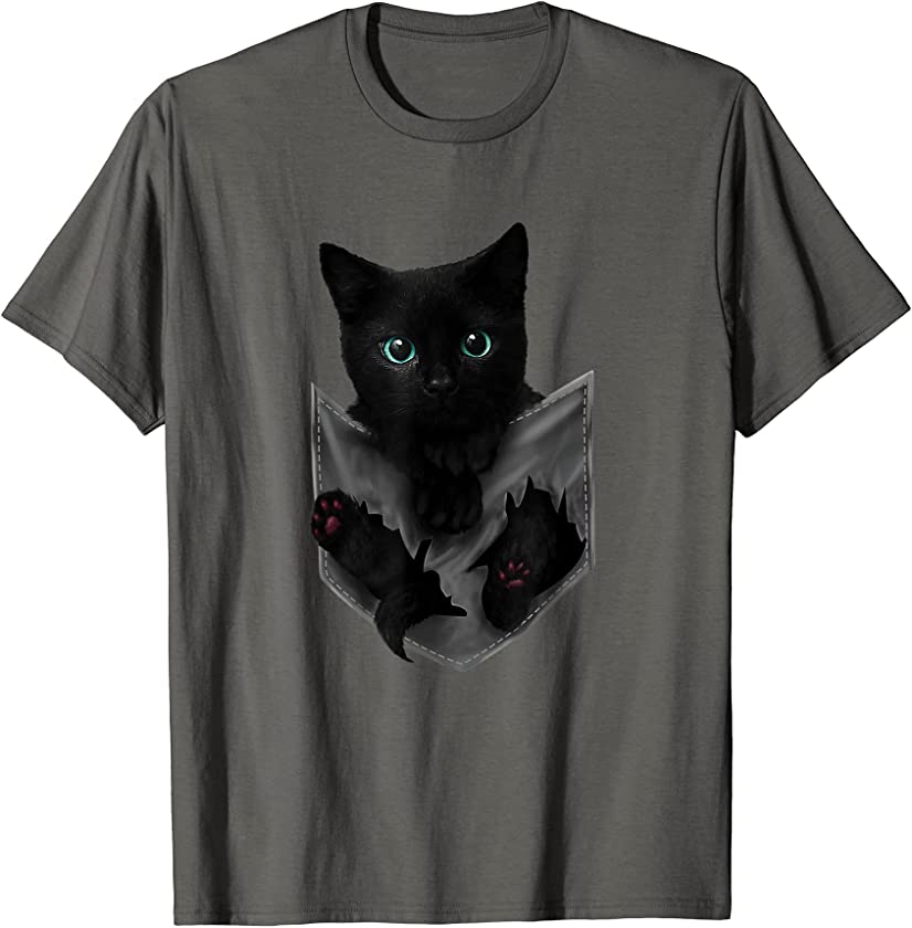 Cat Shirt, Cat Tshirt, Black Cat In Pocket Shirt, Kitten T-Shirt