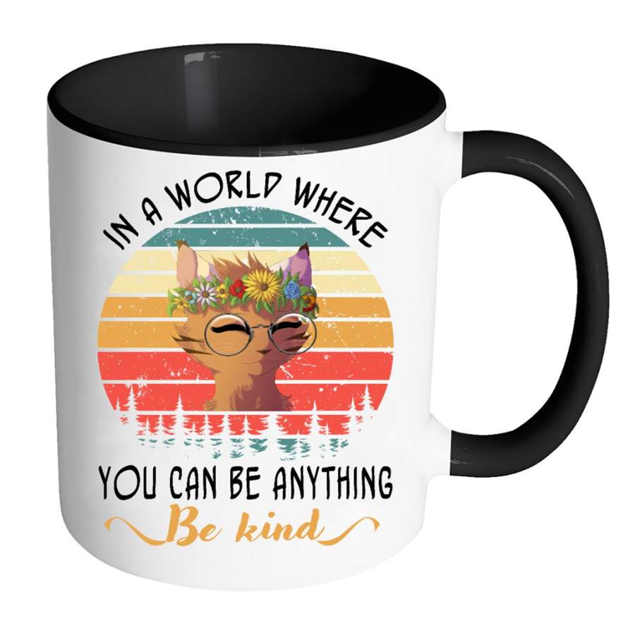 Cat Kitten, In A World Where you Can Be Anything Be Kind, Sunflower – Full-Wrap Coffee Colors Accent Mug