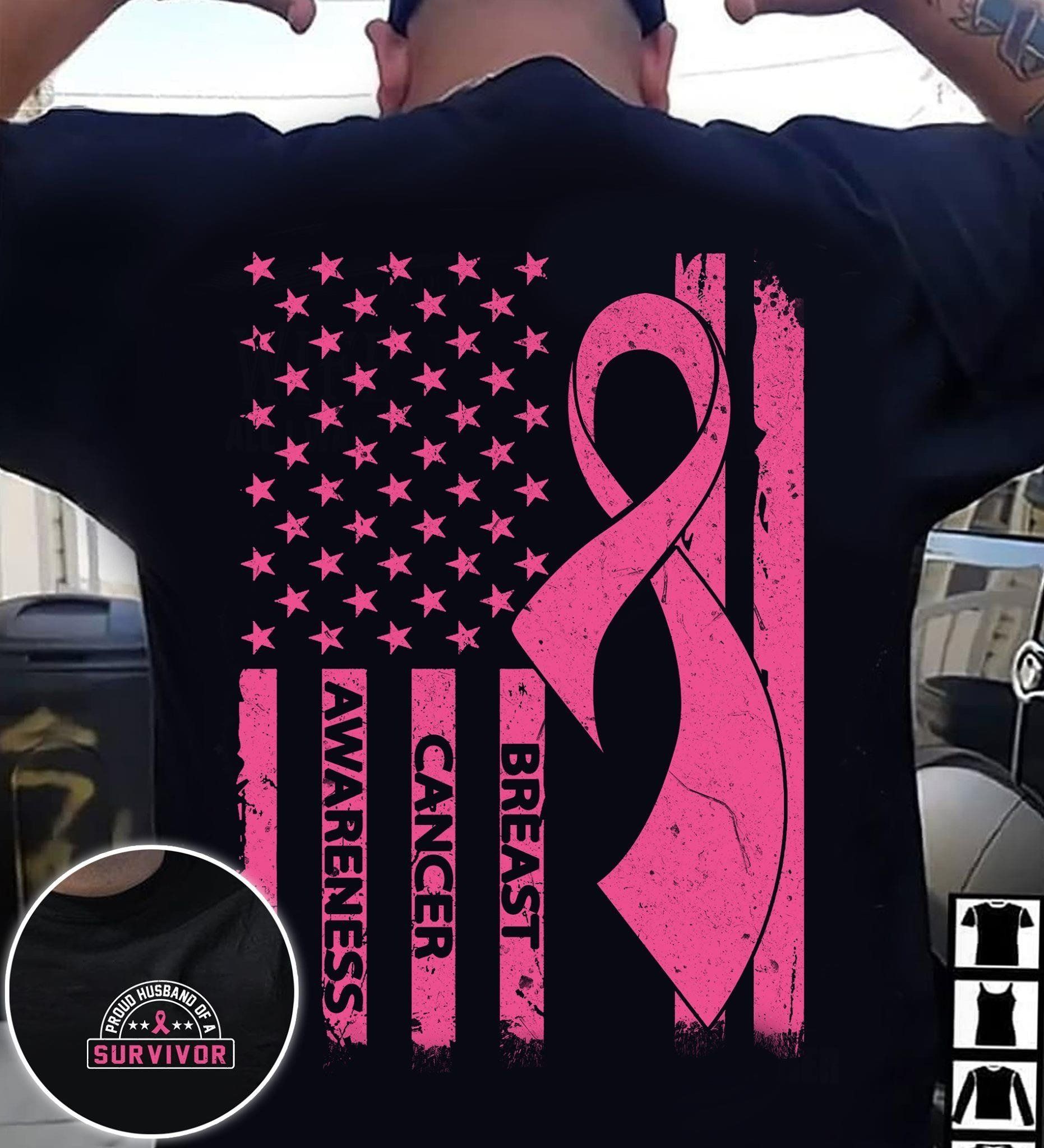 Breast Cancer Awareness American Flag 2 Sided T Shirt Sweater Hoodie