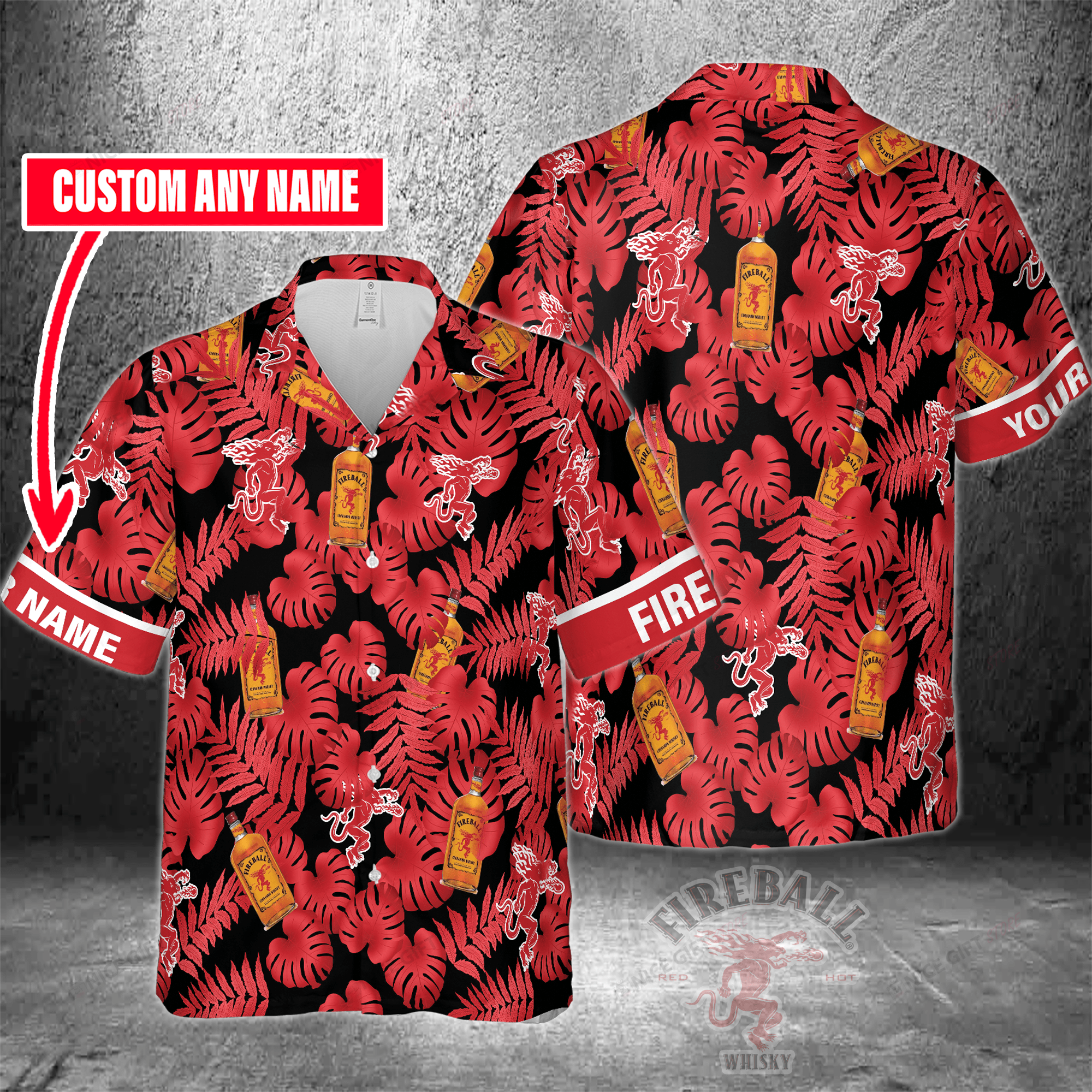 Fireball Cinnamon Whisky Custom Name Hawaiian Shirt 3Hs-C3I0