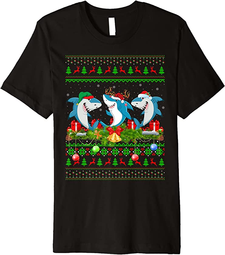 Shark Fish Lover Xmas Lighting Santa Ugly Shark Christmas Premium T-Shirt