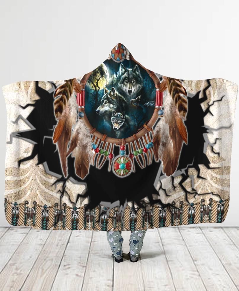 Welcomenative Wolf Hooded Blanket, All Over Print, Native American