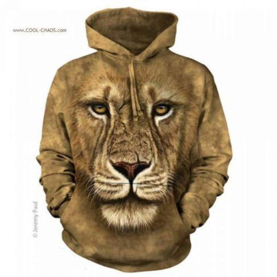 Warrior Lion Hoodie / Big Face Lion Tan Tie Dye Hooded Sweatshirt