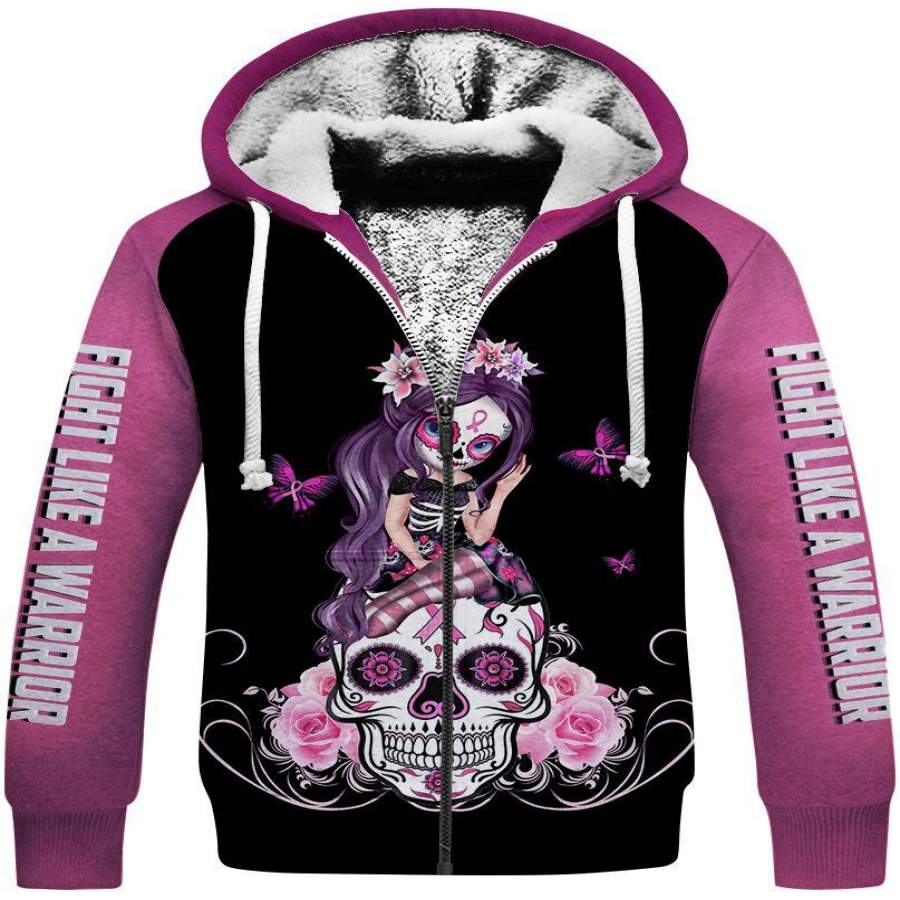 Pink Warrior Sugar Skull Girl Sherpa US Unisex Size Hoodie