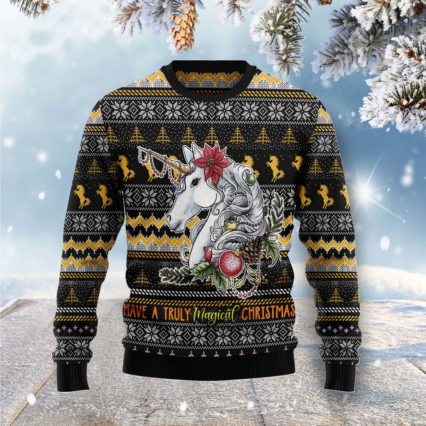 Truly Magical Christmas Unicorn G51126 unisex womens & mens, couples matching, friends, unicorn lover, funny family ugly christmas holiday sweater gifts (plus size available)