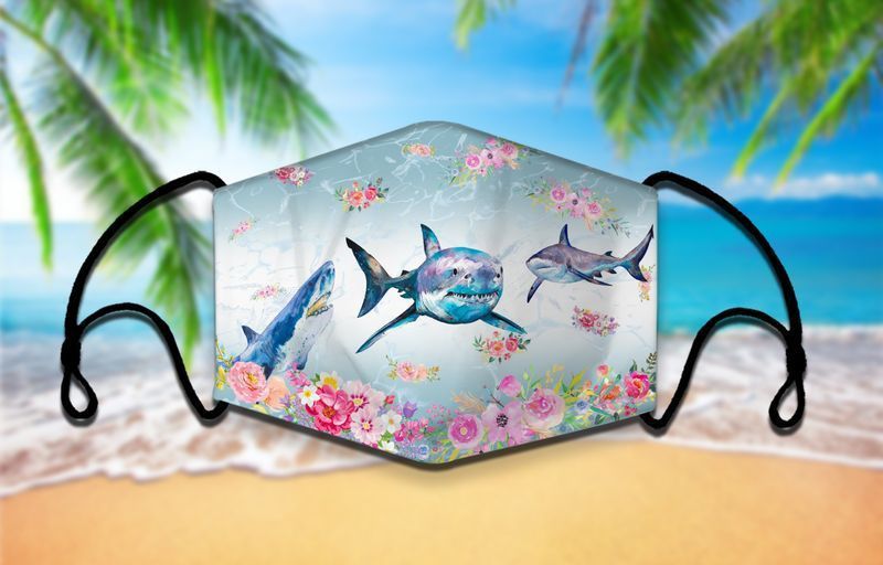 Sea Sharks Flowers Face Covering Sea Animal Love Marine Life Gift For Shark Lovers Cotton Mask 1-10 Pcs For Kid & Adult All Over Print Face Mask Covering For Adults And Kids