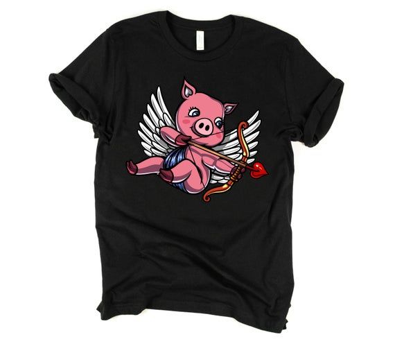 Pig Shirt Valentines Day Shirt Cupid Shirt Farm Animals Shirt Pork Shirt Womens Shirts Romantic Shirt Pig Clothing Valentines Day Gifts