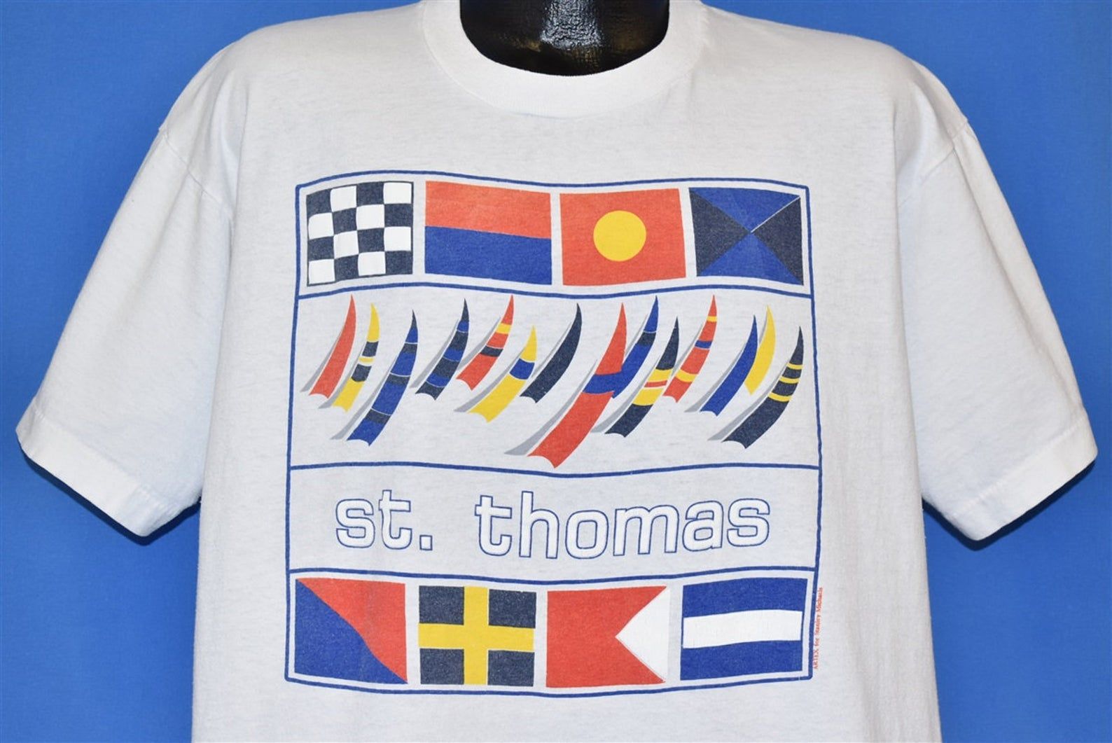 90S St Thomas Virgin Islands Sailing Flags Tourist T-Shirt Extra