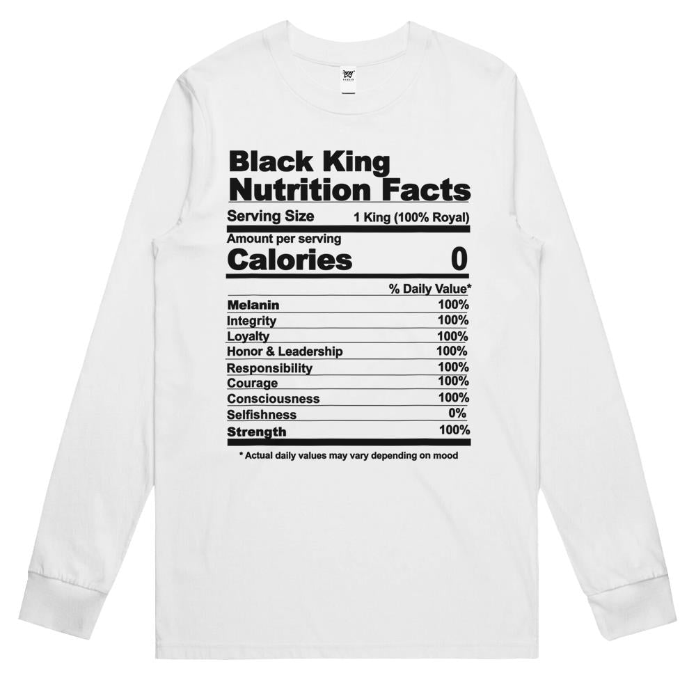 Nutritional Facts Shirt, Nutritional Facts Long Sleeve T Shirts, Black King Nutrition Facts Shirt, Black King Nutritional Facts Long Sleeve T Shirts