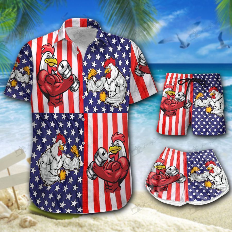 Rooster Fight American Flag Hawaiian Shirt Shorts Ha37841