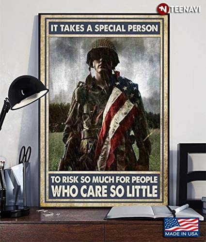 Vintage Veteran With American Flag It Takes A Special Person To Risk So Much Care So Little Poster Art Print      Home Decor Gift For Men Women Family Friend On Birthday Xmas